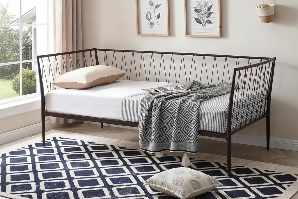 Kings Brand Furniture Modern Twin Size Metal Daybed Frame with Mattress Support, Day Bed for Living Room, Bedroom, Guest Room, Bronze