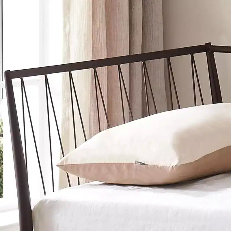 Telaio per Letto a Giorno Singolo in Metallo con Supporto Materasso, Motivo Geometrico, Bronzo, per Camera da Letto o Camera degli Ospiti