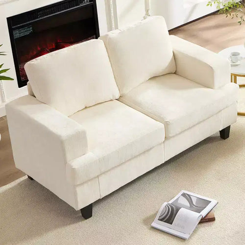 Divano Sezionale Loveseat in Ciniglia da 142,2 cm con Cuscini a Molle Insacchettate e Piedini in Legno Massello, 2 Posti