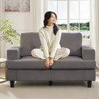 Divano Sezionale Loveseat in Ciniglia da 142,2 cm con Cuscini a Molle Insacchettate e Piedini in Legno Massello, 2 Posti