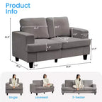Divano Sezionale Loveseat in Ciniglia da 142,2 cm con Cuscini a Molle Insacchettate e Piedini in Legno Massello, 2 Posti