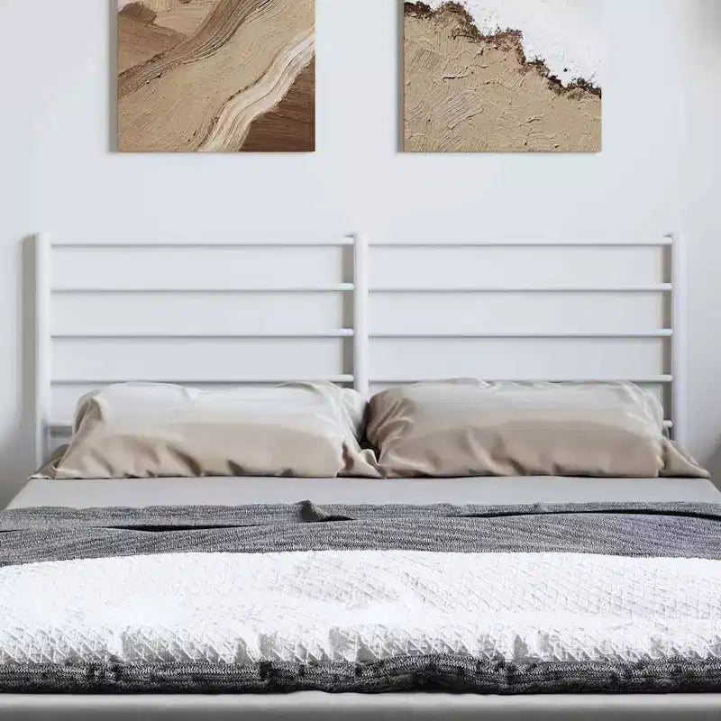 Testata del Letto in Metallo, Design Rettangolare Moderno con Intarsi Decorativi, Bianca, Misura Matrimoniale Standard