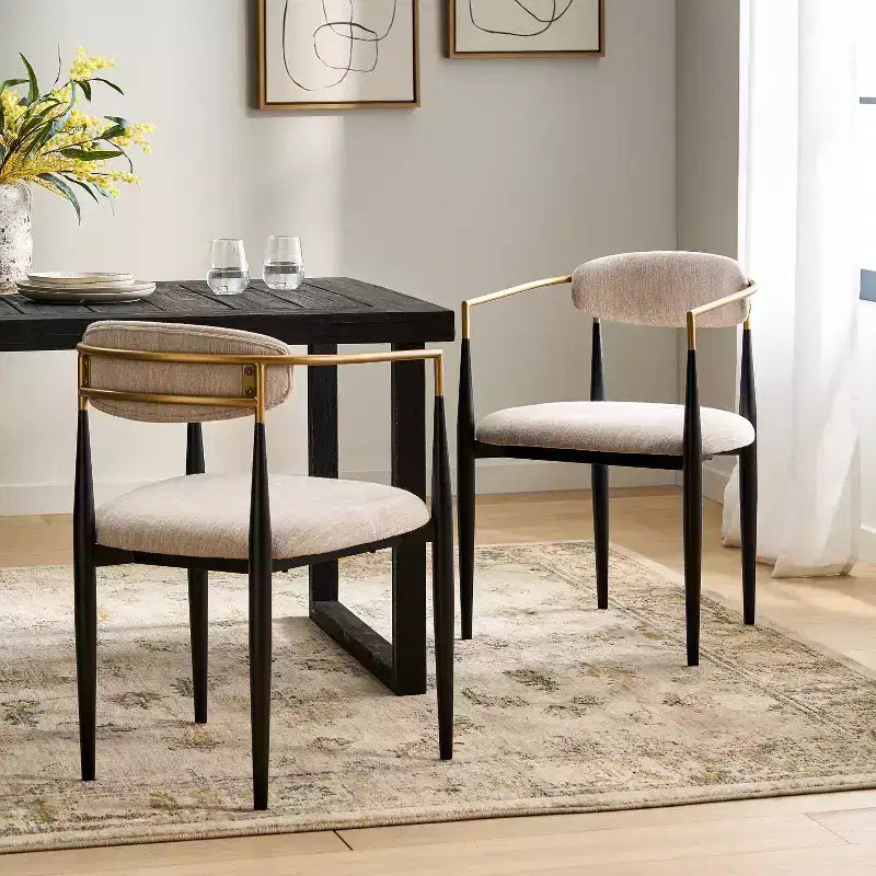 Sedie da pranzo moderne imbottite con struttura in ferro e schienale aperto a stuzzicadenti, set da 2, 57,8 L x 55,2 P x 80 A cm, portata 136 kg