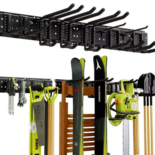 121.9 cm Wall-Mount Garden Tool Organizer with Adjustable Hooks, Rust-Resistant Metal, Black