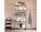 Scaffale a 5 ripiani in filo di acciaio, 91,4 cm L × 35,6 cm P × 193 cm A, 136,1 kg per ripiano, certificato NSF, con ruote e piedini di livellamento