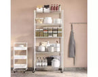 Scaffale a 5 ripiani in filo di acciaio, 91,4 cm L × 35,6 cm P × 193 cm A, 136,1 kg per ripiano, certificato NSF, con ruote e piedini di livellamento