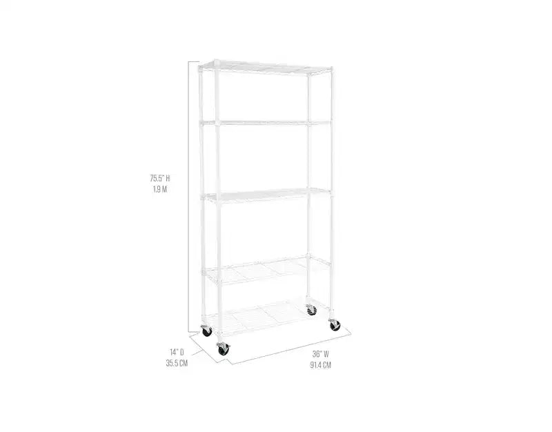 Scaffale in filo d'acciaio a 5 ripiani, 91,4 cm L x 35,6 cm P x 193 cm A, 136 kg per ripiano, certificato NSF, con ruote e piedini livellatori