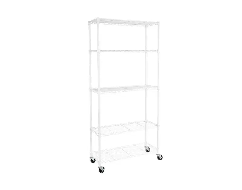 Scaffale in filo d'acciaio a 5 ripiani, 91,4 cm L x 35,6 cm P x 193 cm A, 136 kg per ripiano, certificato NSF, con ruote e piedini livellatori