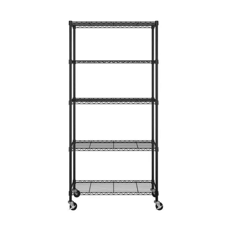 Scaffale in filo d'acciaio a 5 ripiani, 91,4 cm L x 35,6 cm P x 193 cm A, 136 kg per ripiano, certificato NSF, con ruote e piedini livellatori