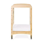 Compact Portable Wooden Crib with Locking Wheels, 101.6 × 66.7 × 99.4 cm, Natural Pine, Includes 61 × 96.5 cm Mattress