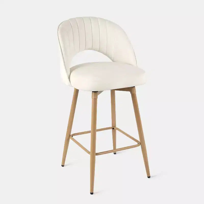 Sgabelli da bar girevoli in velluto ad altezza bancone con schienale curvo e gambe effetto legno, set da 3, seduta 44,5L x 40P cm