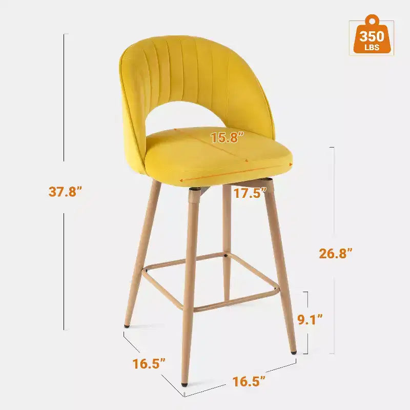 Sgabelli da bar girevoli in velluto ad altezza bancone con schienale curvo e gambe effetto legno, set da 3, seduta 44,5L x 40P cm