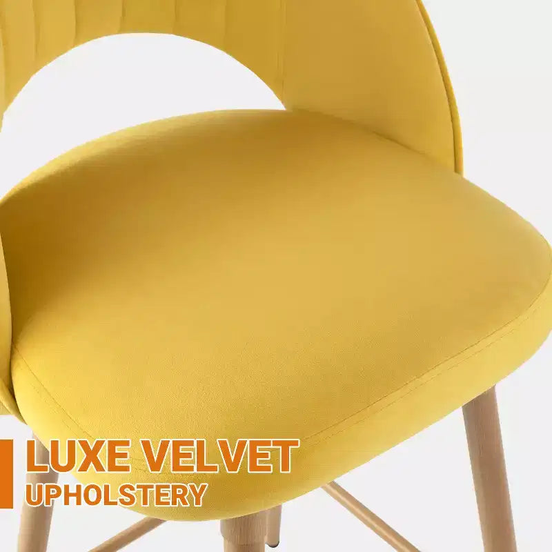Sgabelli da bar girevoli in velluto ad altezza bancone con schienale curvo e gambe effetto legno, set da 3, seduta 44,5L x 40P cm