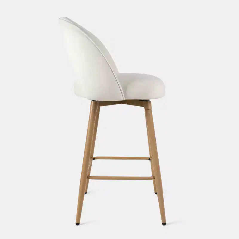 Sgabelli da bar girevoli in velluto ad altezza bancone con schienale curvo e gambe effetto legno, set da 3, seduta 44,5L x 40P cm