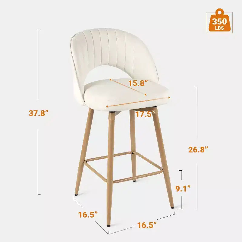Sgabelli da bar girevoli in velluto ad altezza bancone con schienale curvo e gambe effetto legno, set da 3, seduta 44,5L x 40P cm