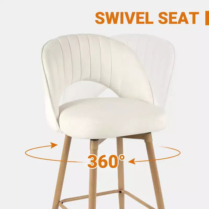 Sgabelli da bar girevoli in velluto ad altezza bancone con schienale curvo e gambe effetto legno, set da 3, seduta 44,5L x 40P cm