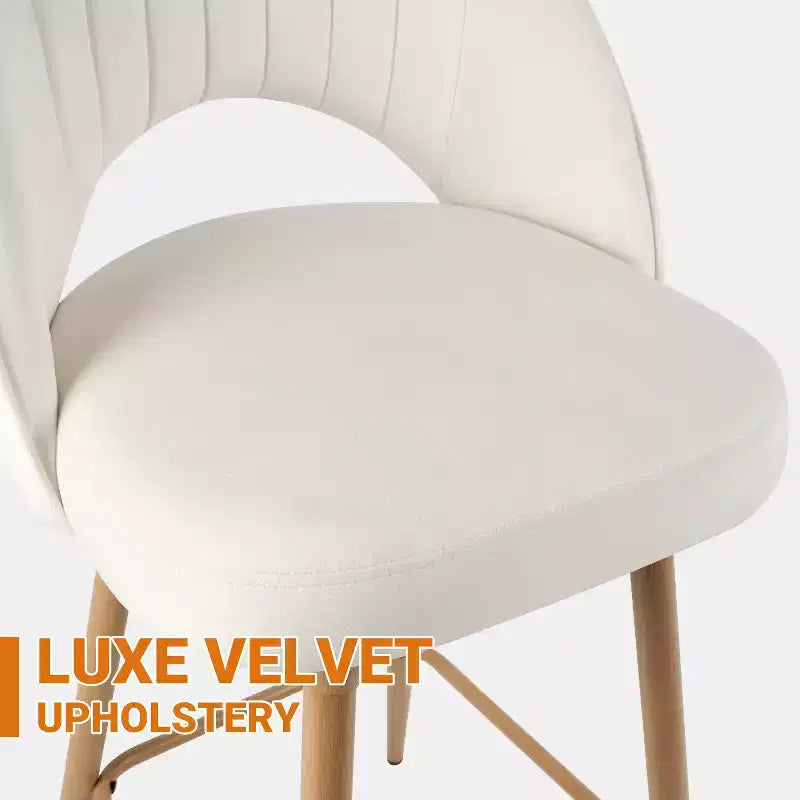 Sgabelli da bar girevoli in velluto ad altezza bancone con schienale curvo e gambe effetto legno, set da 3, seduta 44,5L x 40P cm