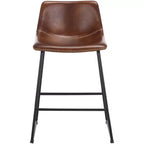 Counter Stool with Iron Frame, Leather Seat and Footrest, Fixed Height 61 cm, Seat 47 cm W × 36.1 cm D