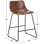 Sgabello da bancone con struttura in ferro, seduta e poggiapiedi in pelle, altezza fissa 61 cm, seduta 47 cm L × 36,1 cm P