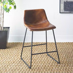 Sgabello da bancone con struttura in ferro, seduta e poggiapiedi in pelle, altezza fissa 61 cm, seduta 47 cm L × 36,1 cm P