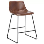 Sgabello da bancone con struttura in ferro, seduta e poggiapiedi in pelle, altezza fissa 61 cm, seduta 47 cm L × 36,1 cm P