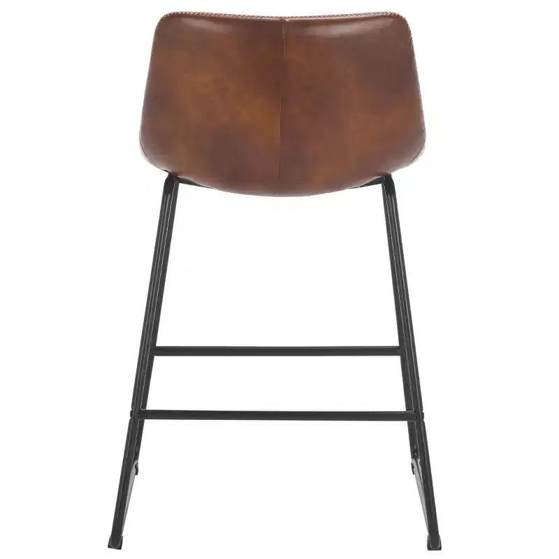 Sgabello da bancone con struttura in ferro, seduta e poggiapiedi in pelle, altezza fissa 61 cm, seduta 47L x 36P cm