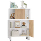 Wood Storage Cabinet with Sliding Doors and Adjustable Shelves