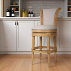 Sgabello da bar girevole beige con struttura in legno massello e altezza seduta di 76,2 cm