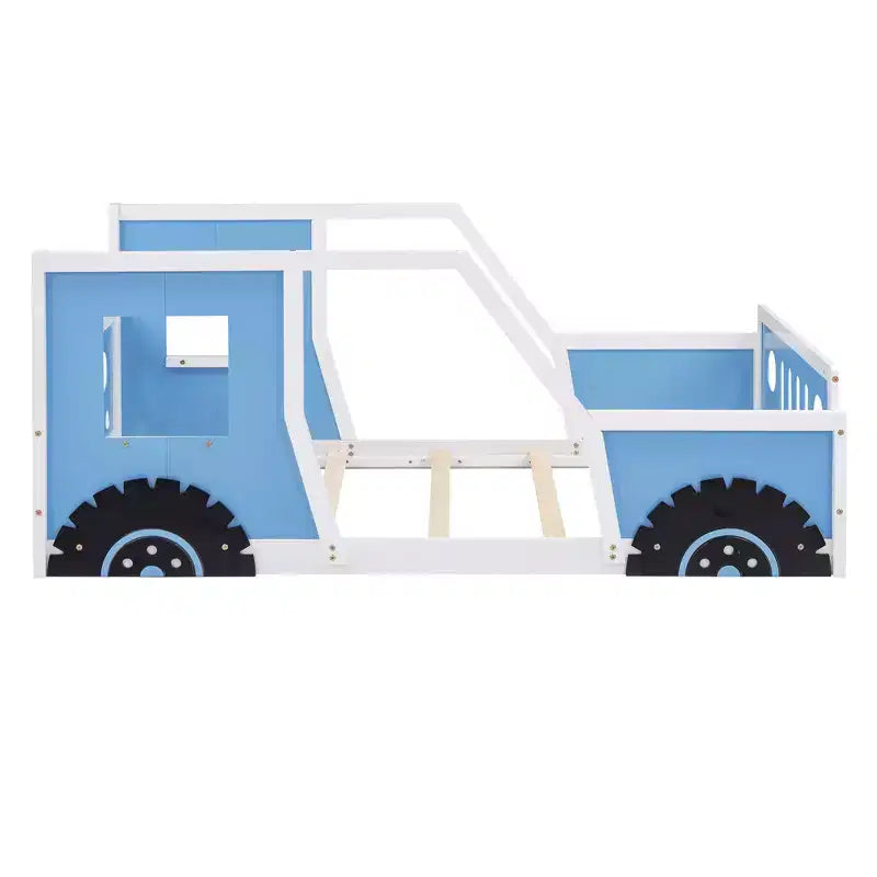 Struttura letto per bambini a forma di macchina, misure Twin/Full, con spondine laterali e doghe in legno