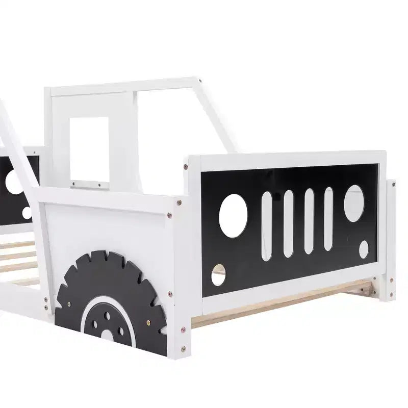 Struttura letto per bambini a forma di macchina, misure Twin/Full, con spondine laterali e doghe in legno