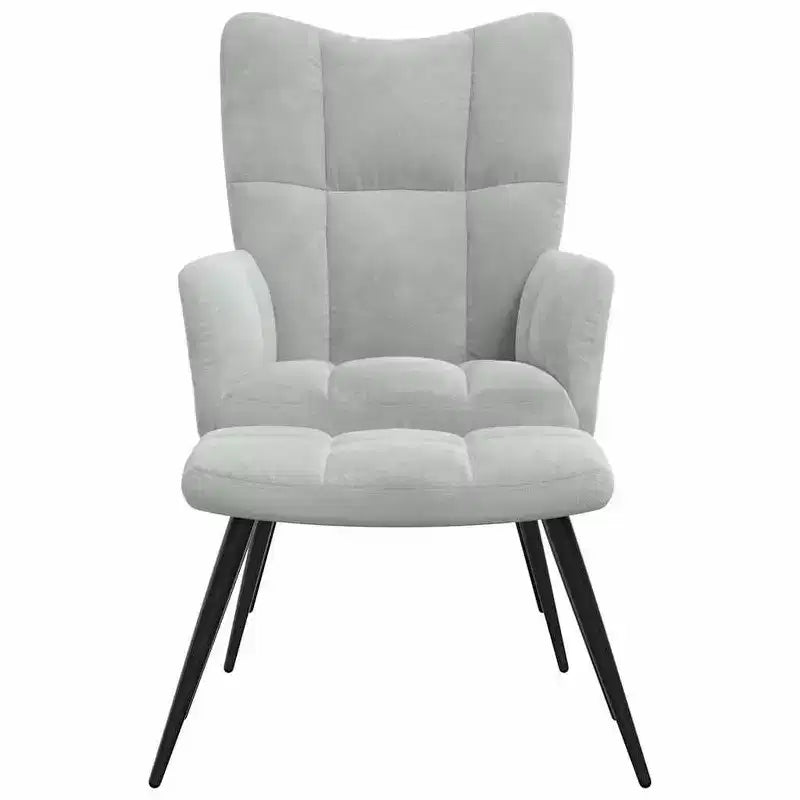 Poltrona Relax con Poggiapiedi, Rivestimento in Velluto Grigio Chiaro, Design Moderno