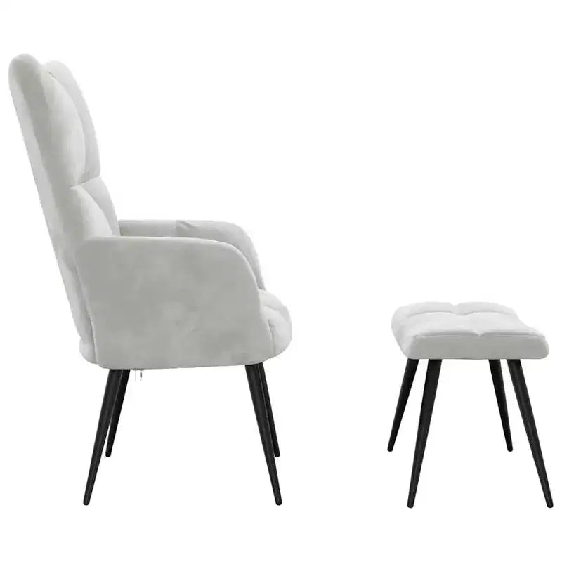 Poltrona Relax con Poggiapiedi, Rivestimento in Velluto Grigio Chiaro, Design Moderno