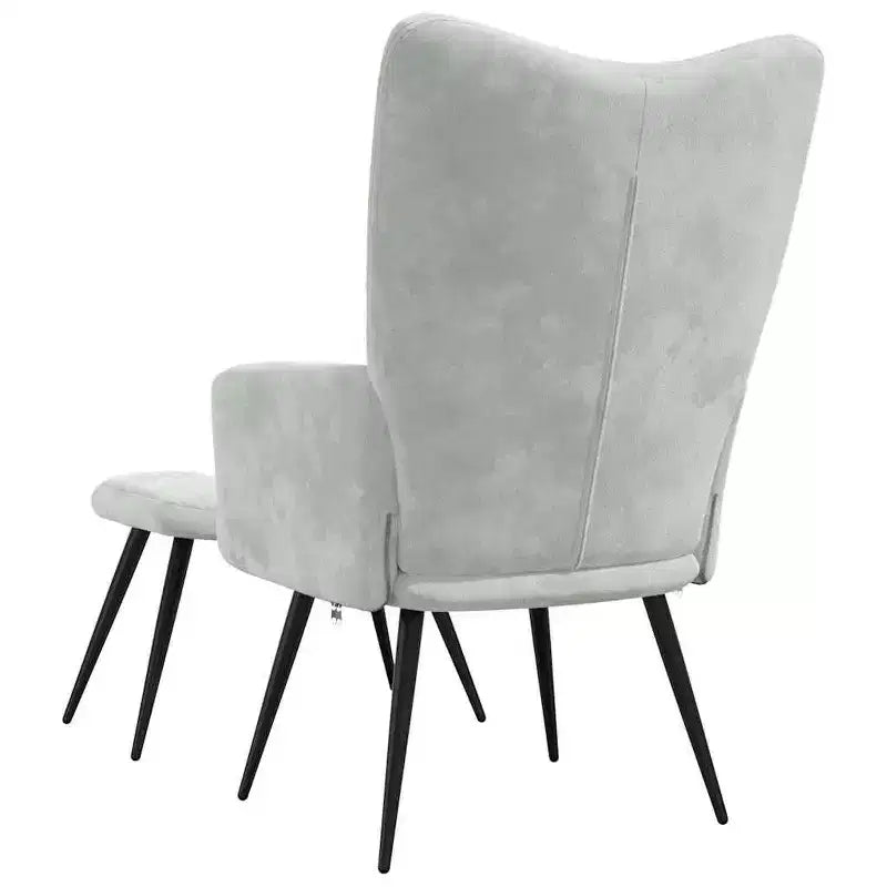 Poltrona Relax con Poggiapiedi, Rivestimento in Velluto Grigio Chiaro, Design Moderno