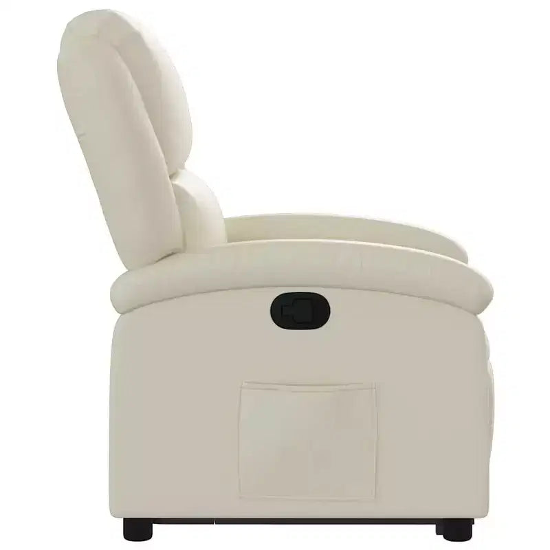 Poltrona reclinabile a pozzetto in similpelle color crema con reclinazione manuale, seduta imbottita e tasca laterale