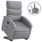 Power Lift Recliner Chair for Elderly, Light Gray Fabric, Electric-Assist Stand, Manual Recline, Side Pocket, Solid Frame