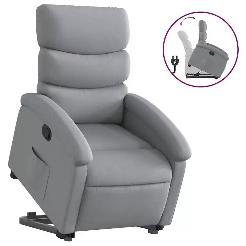 vidaXL Power Lift Recliner Chair for Elderly - Light Gray Fabric, Electric-Assist Stand, Manual Recline, Padded Comfort, Side Pocket, Solid Frame