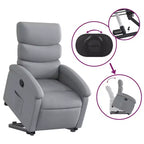Poltrona Reclinabile Power Lift per Anziani, Tessuto Grigio Chiaro, Assistenza Elettrica alla Posizione Eretta, Reclinazione Manuale, Tasca Laterale, Telaio Robusto