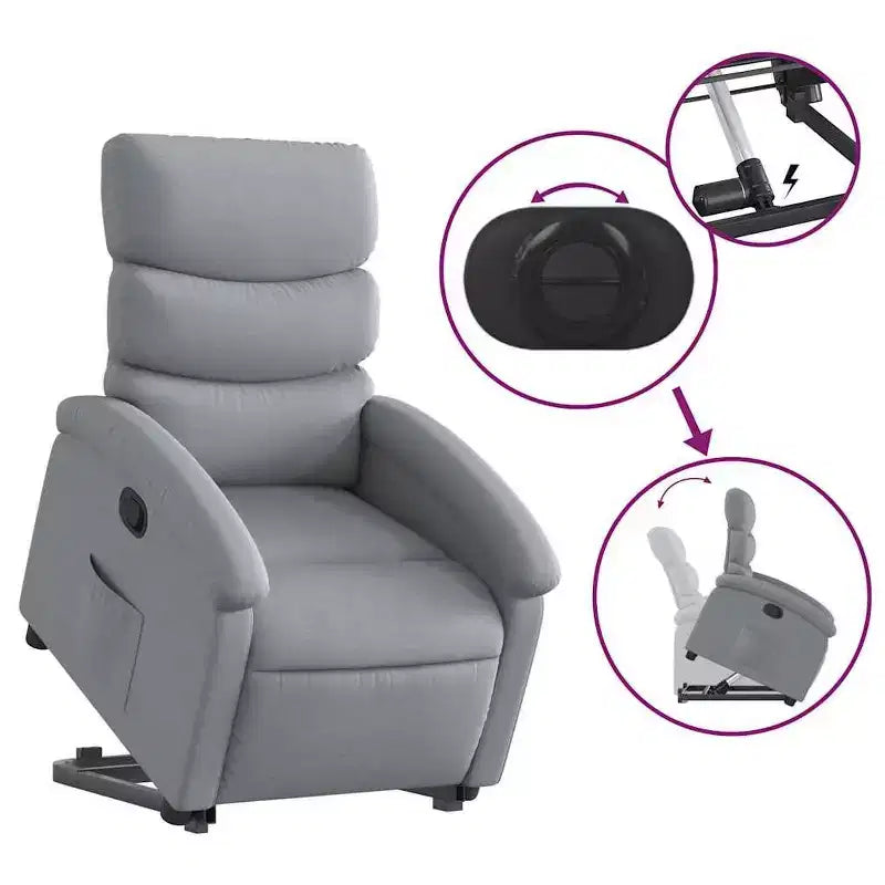 Poltrona Reclinabile Power Lift per Anziani, Tessuto Grigio Chiaro, Assistenza Elettrica alla Posizione Eretta, Reclinazione Manuale, Tasca Laterale, Telaio Robusto