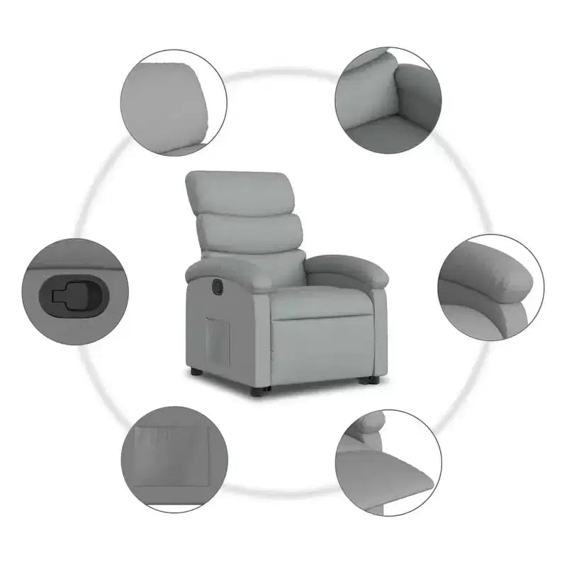 Poltrona Reclinabile Power Lift per Anziani, Tessuto Grigio Chiaro, Assistenza Elettrica alla Posizione Eretta, Reclinazione Manuale, Tasca Laterale, Telaio Robusto