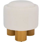 Ivory and Natural Rubberwood Ottoman with Upholstered Seat