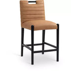 Cognac Faux-Leather Counter Stool with Metal Frame
