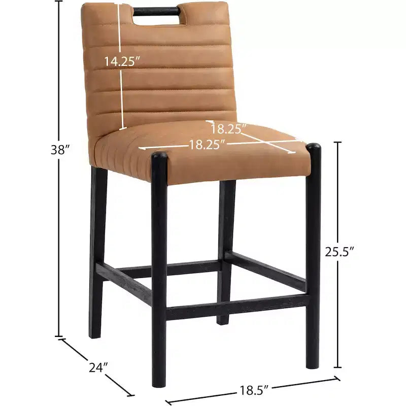 Sgabello da bancone in pelle vegana color cognac con design moderno, stile Aimee