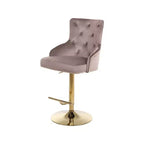 Pink Velvet Adjustable Bar Stool with Swivel Base