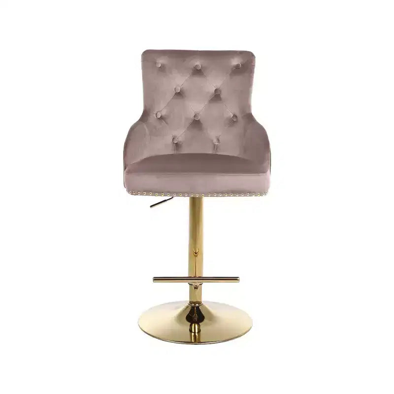 Sgabello da bar/bancone regolabile in velluto rosa, stile Claude