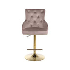 Sgabello da bar regolabile in velluto rosa con base girevole