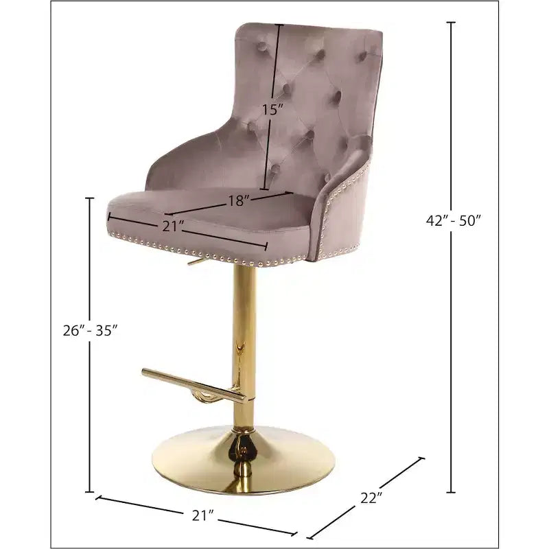 Sgabello da bar/bancone regolabile in velluto rosa, stile Claude