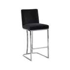 Black Velvet Bar Stool with Chrome-Tone Metal Base