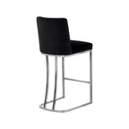 Sgabello da bar in velluto nero con base in metallo color cromo