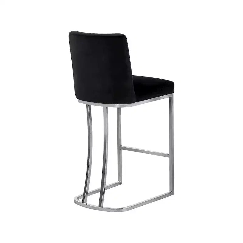 Sgabello da bar in velluto nero con base in metallo cromato, stile Heidi