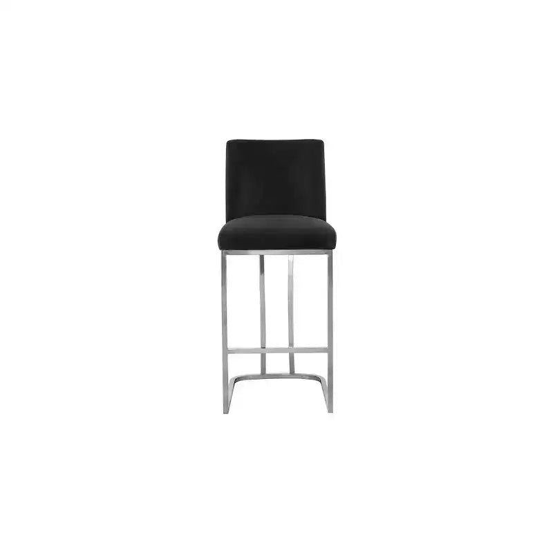 Sgabello da bar in velluto nero con base in metallo cromato, stile Heidi